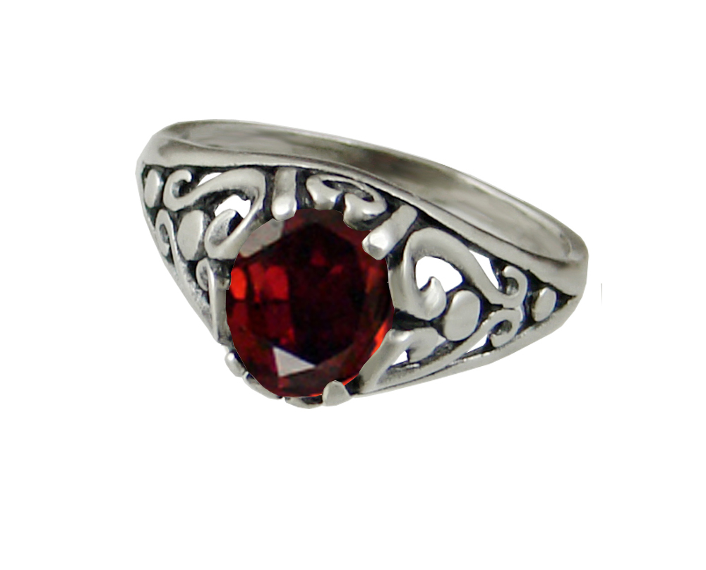 Sterling Silver Filigree Heart Ring With Faceted Garnet Size 9